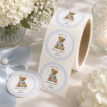 Bear Blue Gingham Boy Baby Shower
