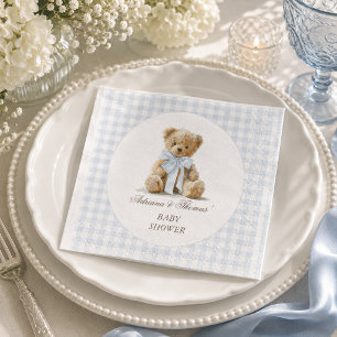 Bear Blue Gingham Boy Baby Shower Napkins