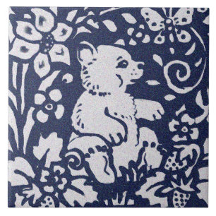 Bear Blue Gray Granite Stone Woodland Animal Art Ceramic Tile