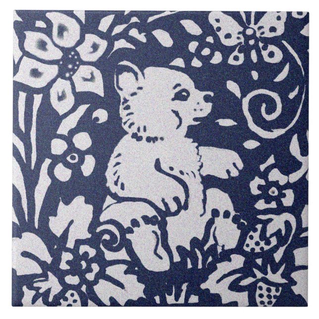 Bear Blue Gray Granite Stone Woodland Animal Art Ceramic Tile (Front)