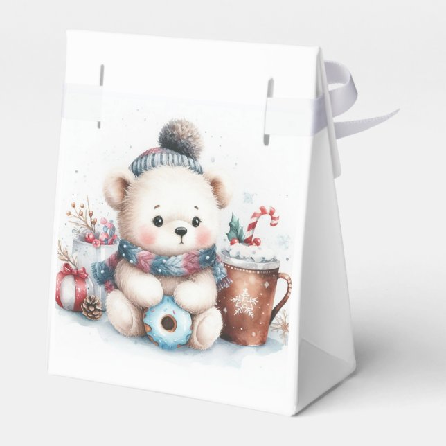 Bear blue hat christmas birthday winter party  favor boxes (Back Side)