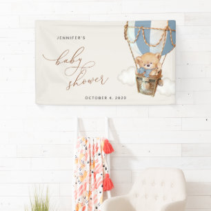 Bear, Blue Hot Air Balloon, Baby Shower Welcome Banner
