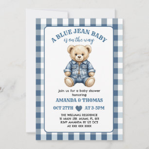 Bear Blue Jean Baby Shower Invitation