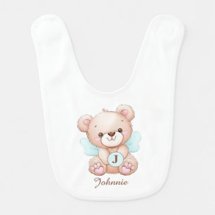 Bear Blue Monogram Add Name Baby Bib