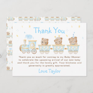Bear Blue Train Baby Shower Thank You Card