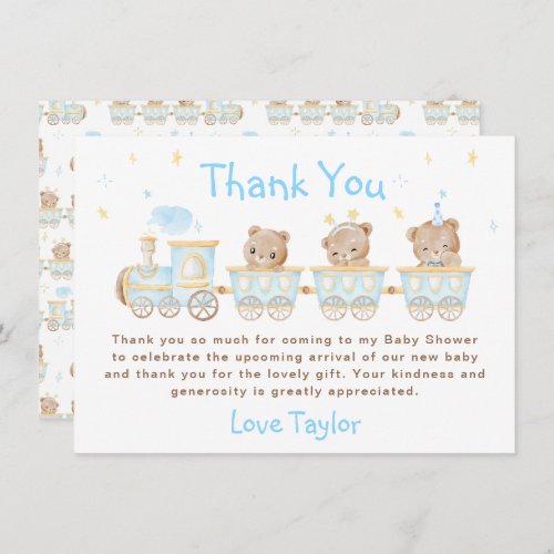 Bear Blue Train Baby Shower Thank You Card