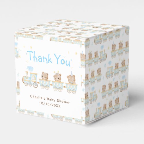 Bear Blue Train Baby Shower Thank You Favor Boxes