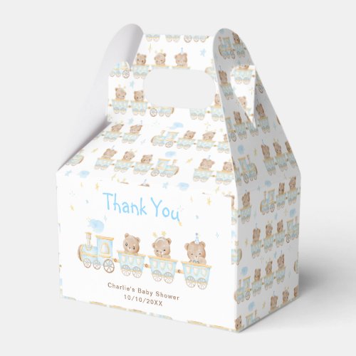 Bear Blue Train Baby Shower Thank You Favor Boxes
