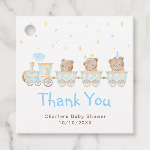 Bear Blue Train Baby Shower Thank You Favor Tags