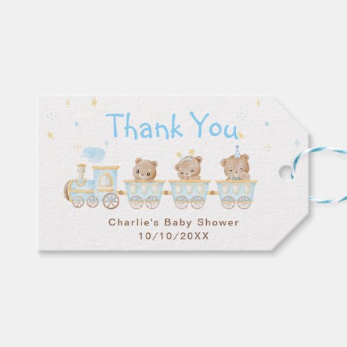 Bear Blue Train Baby Shower Thank You Gift Tags