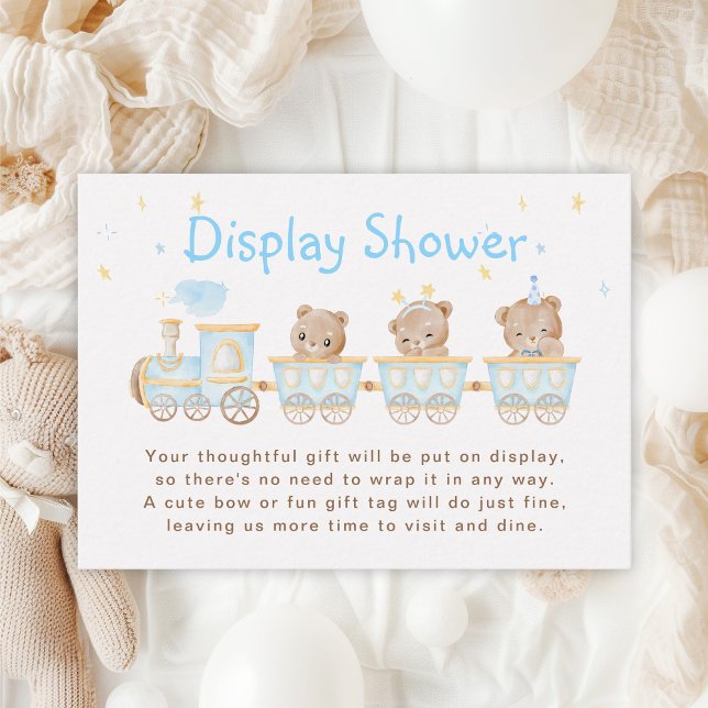 Bear Blue Train Display Baby Shower Enclosure Card (Creator Uploaded)