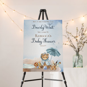 Bear Blue Umbrella Bearly Wait Boy Baby Shower Foam Board