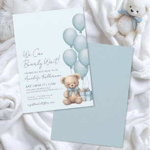 Bear Blue We Can Bearly Wait Baby Shower Invitation