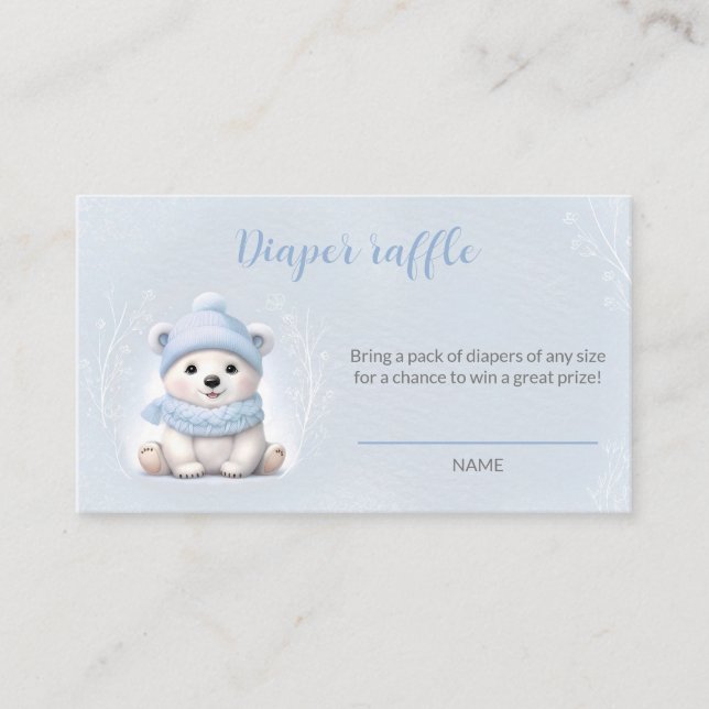 Bear Blue Winter Baby Shower Diaper Raffle Card (Front)
