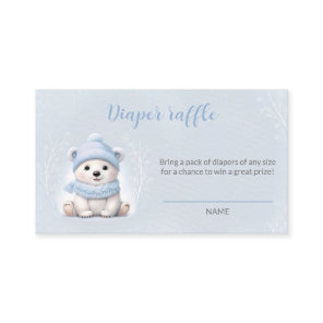Bear Blue Winter Baby Shower Diaper Raffle Card