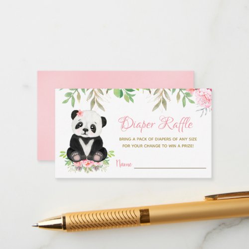 Bear Blush Pink Girl Baby Shower Diaper Raffle Enclosure Card