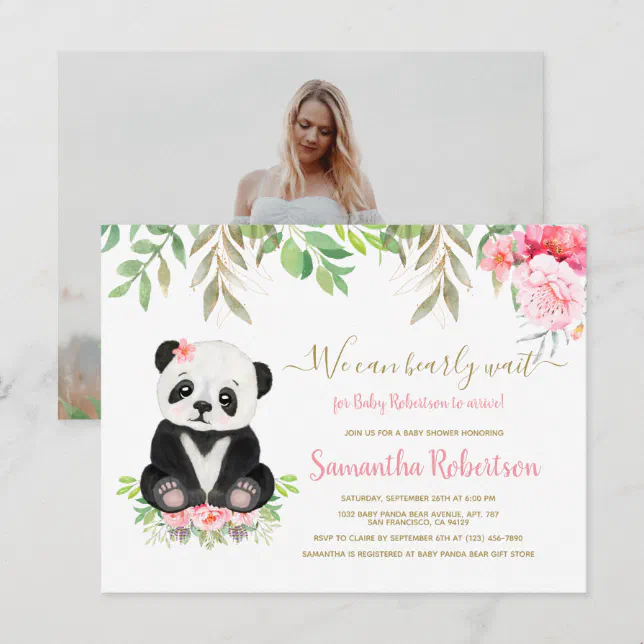 Bear Blush Pink Rose Floral Girl Baby Shower Invitation Postcard | Zazzle