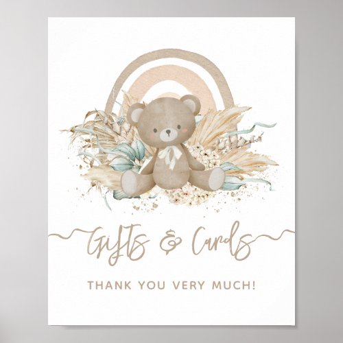 Bear boho rainbow pampas Baby Shower Gifts  Card Poster