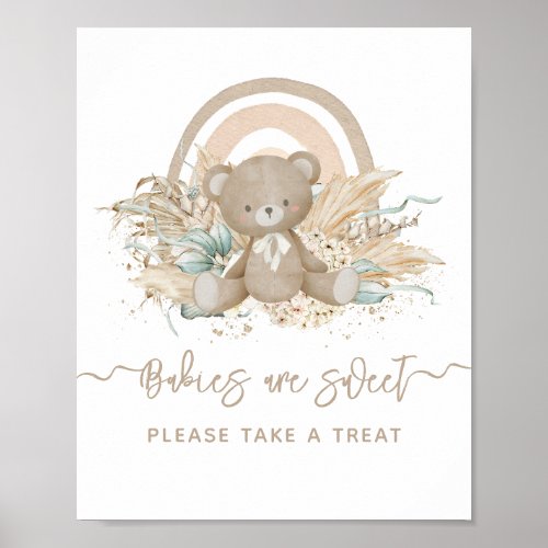 Bear boho rainbow pampas Baby Shower sweet treat Poster