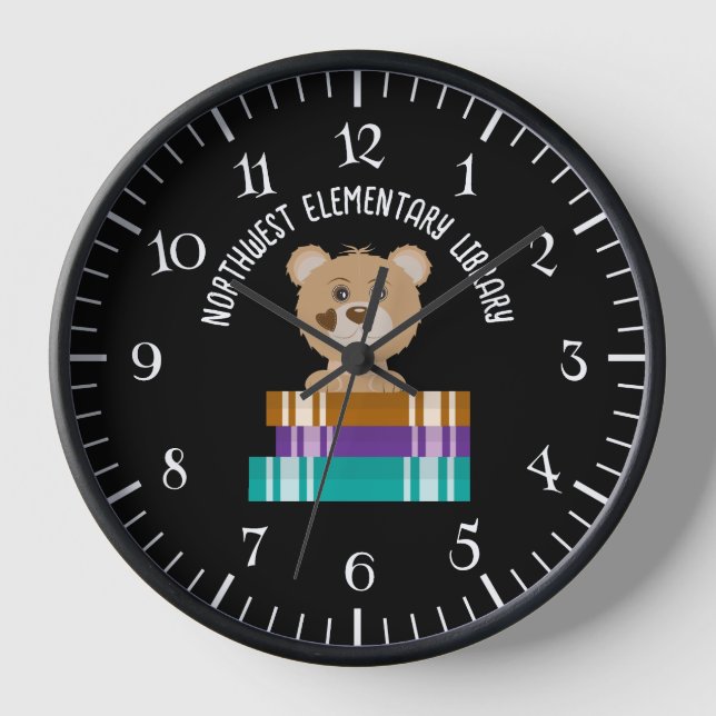 Bear Books Elementary School Library Wall Clock (Front)