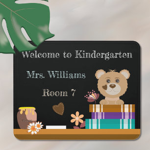 Bear , Books , Flowers Classroom Black Door Sign