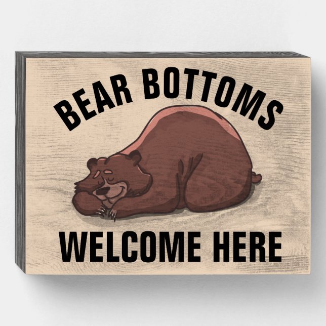 BEAR BOTTOMS WELCOME HERE BATH RUSTIC WOOD SIGN (Front Horizontal)