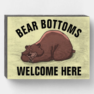 BEAR BOTTOMS WELCOME HERE RUSTIC WOOD SIGN