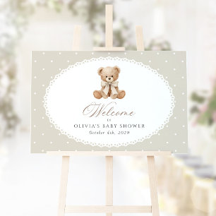 Bear, Bow, Beige Polka Dots, Baby Shower Welcome Foam Board
