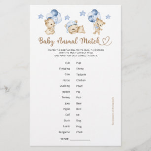 Bear boy baby shower Baby Animal Match