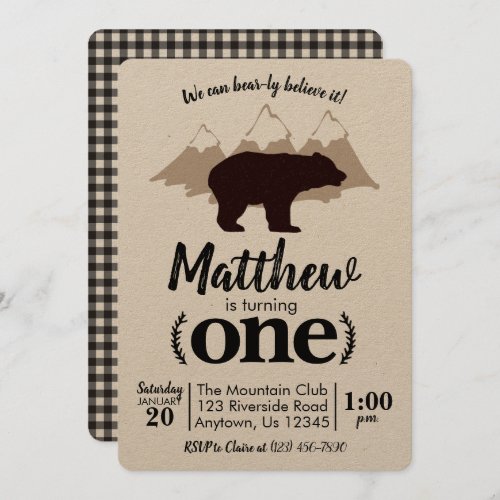 Bear Boy First Birthday Lumberjack Kraft Invitation