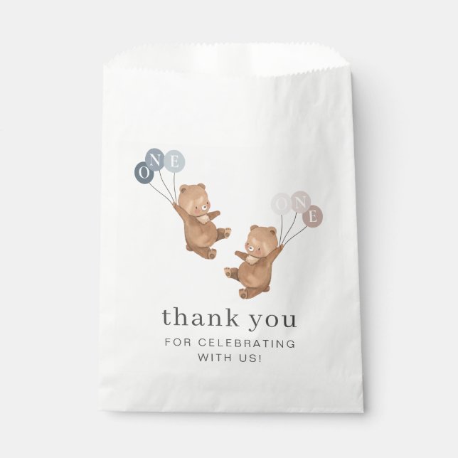 Bear Boy Girl Twins - 1st Birthday - Favor Bag (Front)