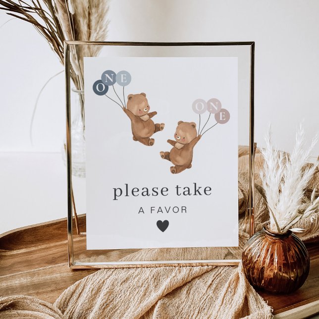 Bear Boy Girl Twins - 1st Birthday - Favor Sign (Zazzle Bear Boy Girl Twins - 1st Birthday - Favor Sign)