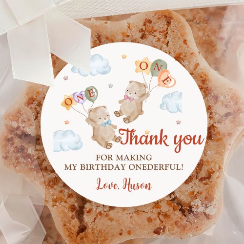 Bear Boy Girl Twins _ First Birthday Party Classic Round Sticker