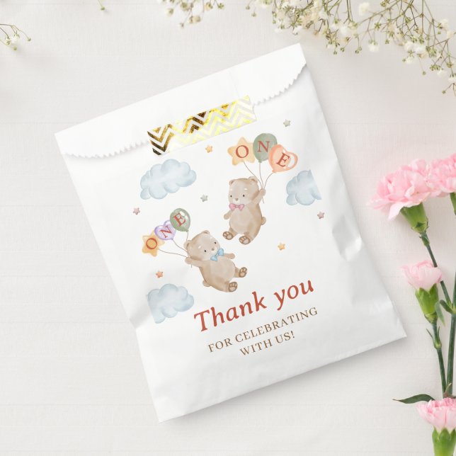 Bear Boy Girl Twins - First Birthday Party Favor Bag (Sealed)