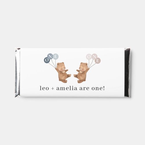 Bear Boy Girl Twins _ Joint 1st Birthday Hershey Bar Favors