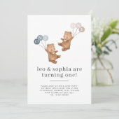 Bear Boy Girl Twins Joint 1st Birthday Invitation (Standing Front)