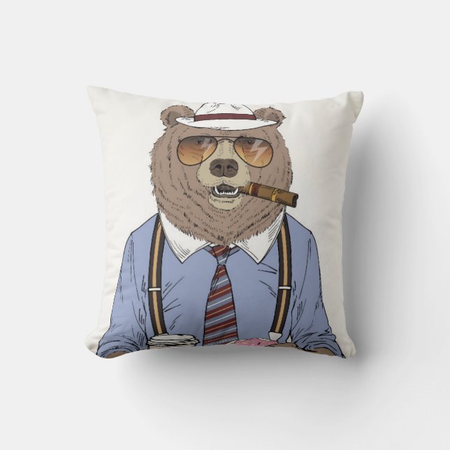 Bear Breakfast Throw Pillow (Front)