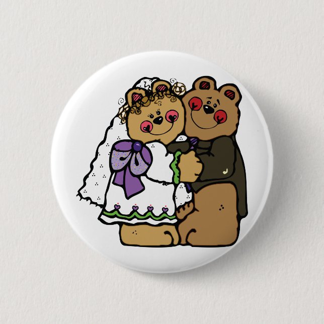 Bear Bride and Bear Groom Pinback Button (Front)