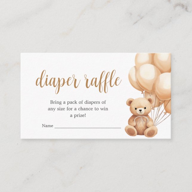 Bear Brown Balloon Baby Shower Diaper Raffle Enclosure Card (Front)