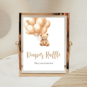Bear Brown Balloon Baby Shower Diaper Raffle Poster