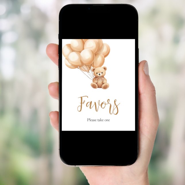 Bear Brown Balloon Baby Shower Favors Poster (Front Digital)