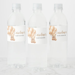 Bear Brown Balloon Baby Shower  Water Bottle Label