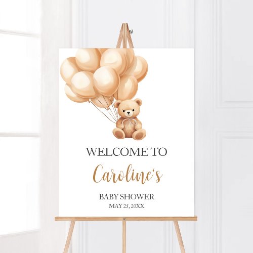 Bear Brown Balloon Baby Shower Welcome Poster