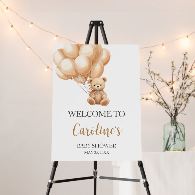 Bear Brown Balloon Baby Shower Welcome Sign (In Situ (Stand))