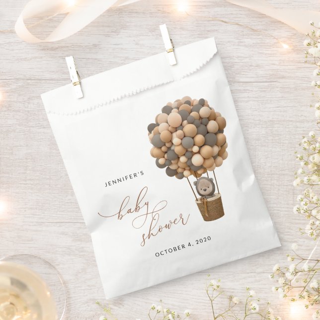 Bear, Brown Balloons, Hot Air Balloon, Baby Shower Favor Bag (Clipped)