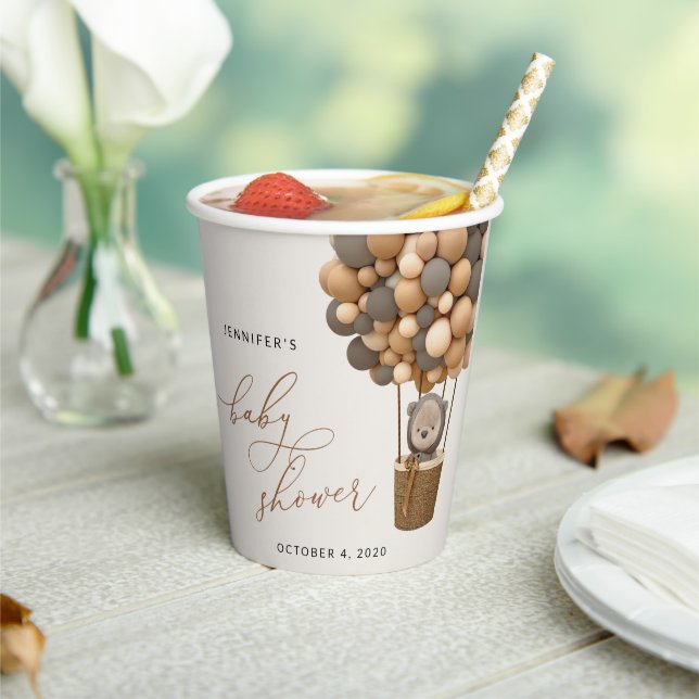 Bear, Brown Balloons, Hot Air Balloon, Baby Shower Paper Cups (Insitu)