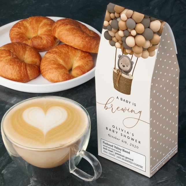 Bear, Brown Balloons, Hot Air Balloon, Baby Shower Roasted Coffee (Breakfast)