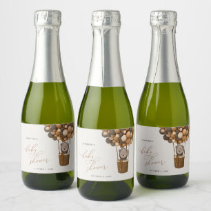 Bear, Brown Balloons, Hot Air Balloon, Baby Shower Sparkling Wine Label