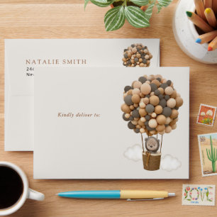 Bear, Brown Balloons, Hot Air Balloon, Birthday Envelope
