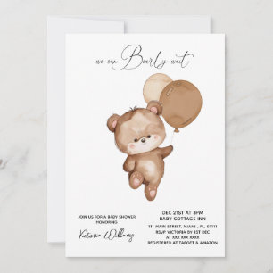 Bear Brown Bearly Wait Baby Shower Invitation